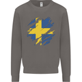 Torn Swedish Flag Sweden Day Football Mens Sweatshirt Jumper Charcoal