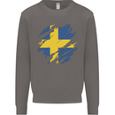 Torn Swedish Flag Sweden Day Football Mens Sweatshirt Jumper Charcoal