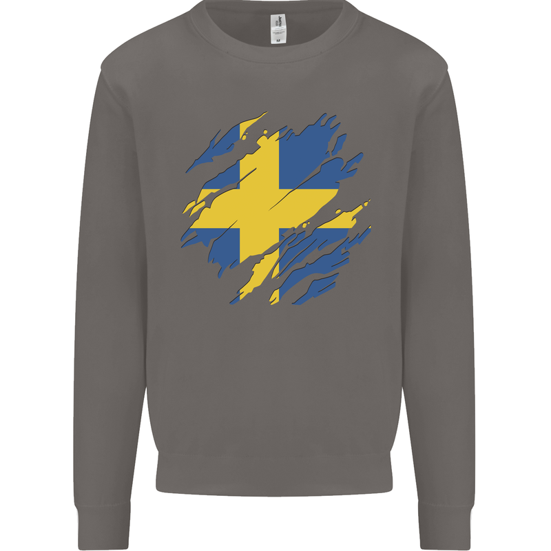 Torn Swedish Flag Sweden Day Football Mens Sweatshirt Jumper Charcoal