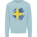 Torn Swedish Flag Sweden Day Football Mens Sweatshirt Jumper Light Blue