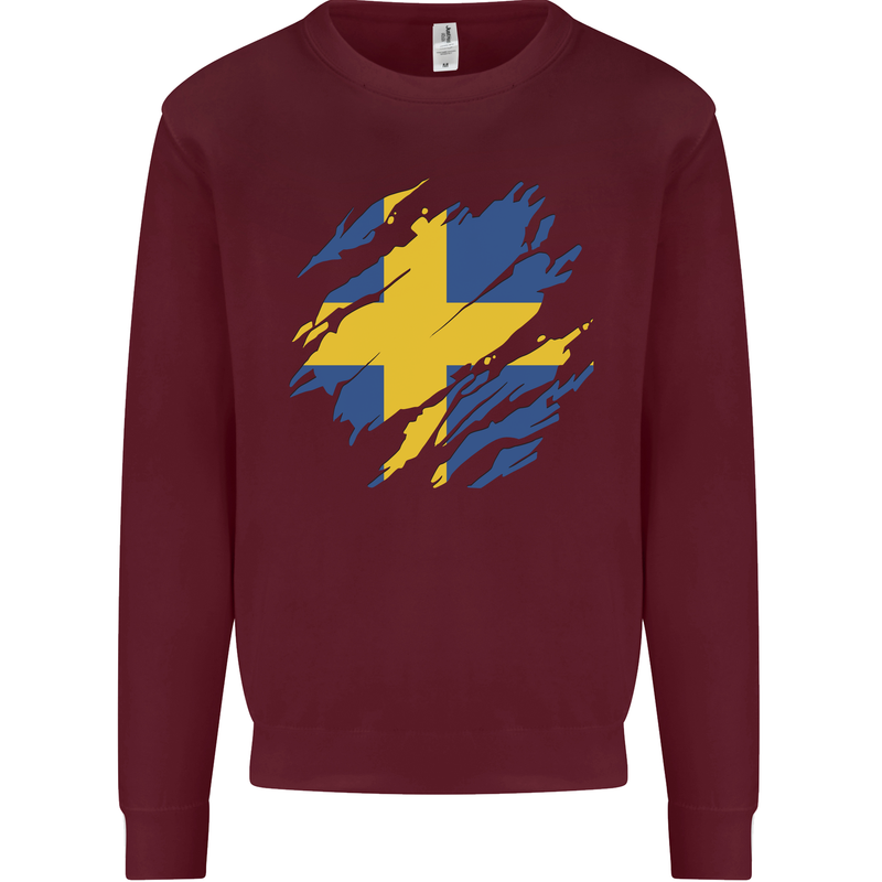 Torn Swedish Flag Sweden Day Football Mens Sweatshirt Jumper Maroon