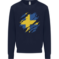 Torn Swedish Flag Sweden Day Football Mens Sweatshirt Jumper Navy Blue