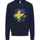 Torn Swedish Flag Sweden Day Football Mens Sweatshirt Jumper Navy Blue