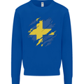 Torn Swedish Flag Sweden Day Football Mens Sweatshirt Jumper Royal Blue