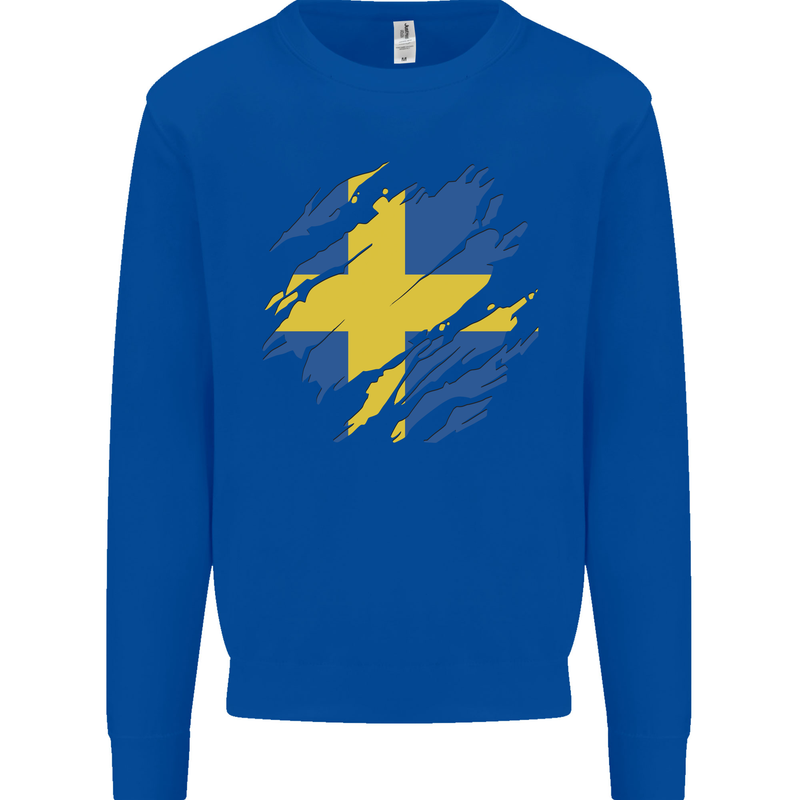 Torn Swedish Flag Sweden Day Football Mens Sweatshirt Jumper Royal Blue