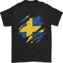 Torn Swedish Flag Sweden Day Football Mens T-Shirt 100% Cotton Black