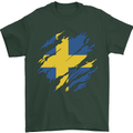 Torn Swedish Flag Sweden Day Football Mens T-Shirt 100% Cotton Forest Green