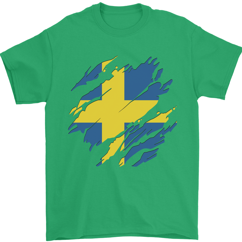 Torn Swedish Flag Sweden Day Football Mens T-Shirt 100% Cotton Irish Green