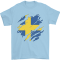 Torn Swedish Flag Sweden Day Football Mens T-Shirt 100% Cotton Light Blue