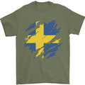 Torn Swedish Flag Sweden Day Football Mens T-Shirt 100% Cotton Military Green