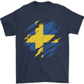 Torn Swedish Flag Sweden Day Football Mens T-Shirt 100% Cotton Navy Blue