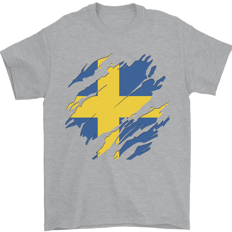 Torn Swedish Flag Sweden Day Football Mens T-Shirt 100% Cotton Sports Grey