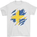 Torn Swedish Flag Sweden Day Football Mens T-Shirt 100% Cotton White