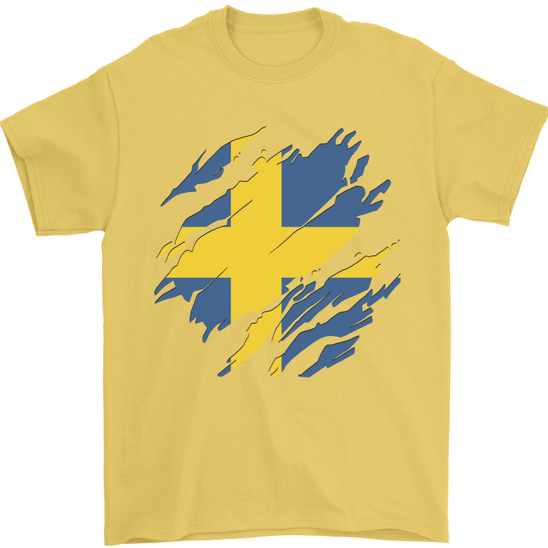 Torn Swedish Flag Sweden Day Football Mens T-Shirt 100% Cotton Yellow