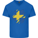 Torn Swedish Flag Sweden Day Football Mens V-Neck Cotton T-Shirt Royal Blue