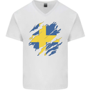 Torn Swedish Flag Sweden Day Football Mens V-Neck Cotton T-Shirt White