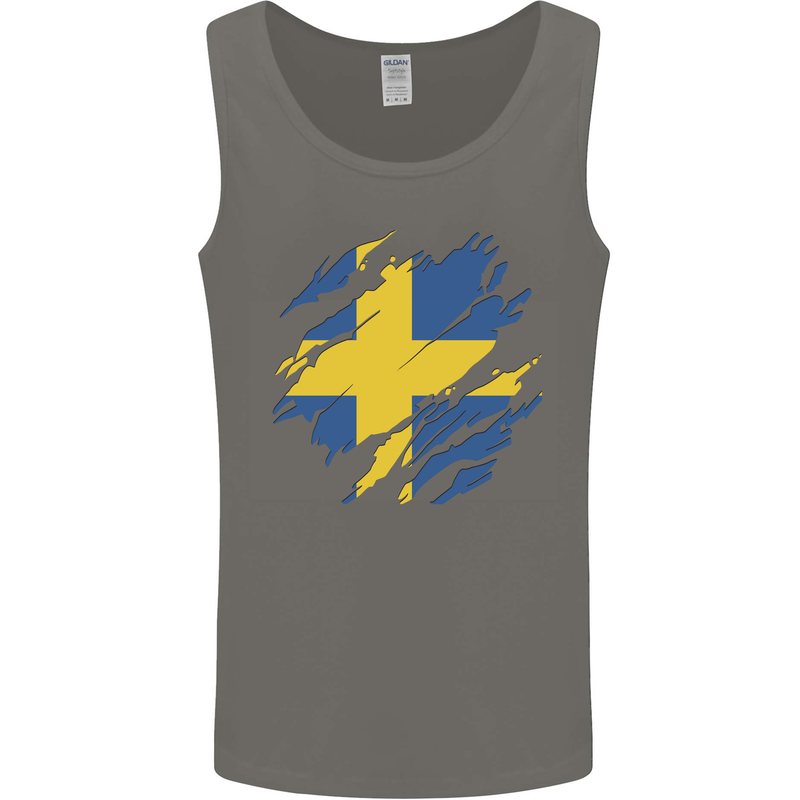 Torn Swedish Flag Sweden Day Football Mens Vest Tank Top Charcoal