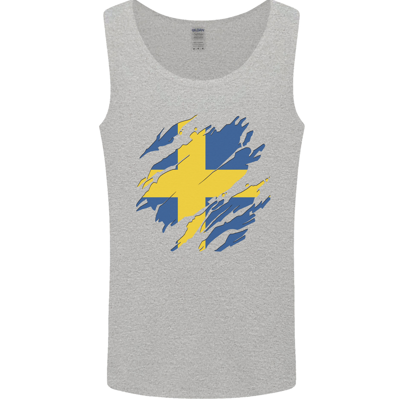 Torn Swedish Flag Sweden Day Football Mens Vest Tank Top Sports Grey