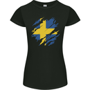 Torn Swedish Flag Sweden Day Football Womens Petite Cut T-Shirt Black