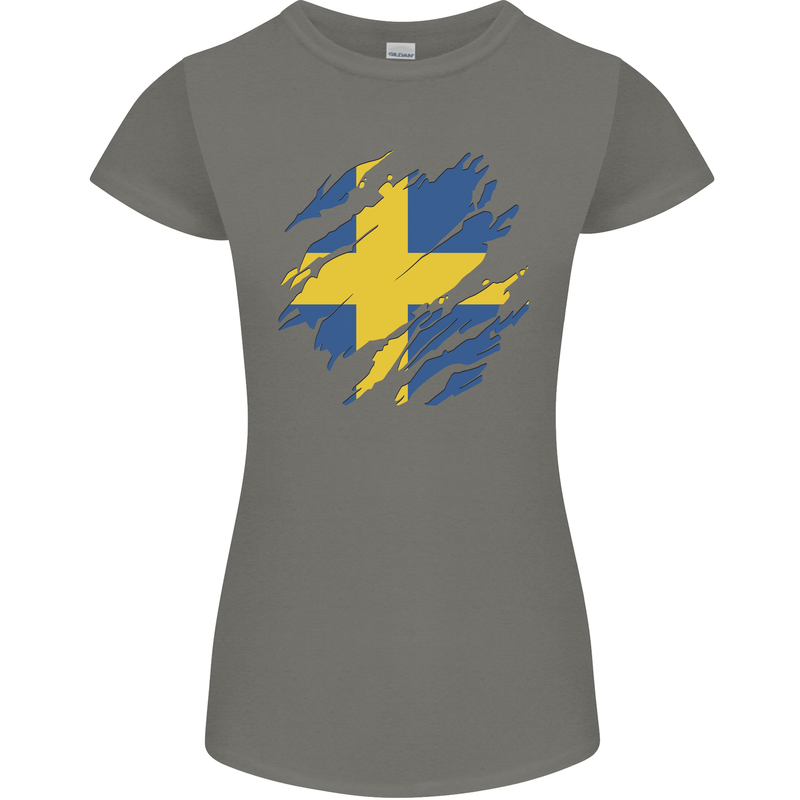 Torn Swedish Flag Sweden Day Football Womens Petite Cut T-Shirt Charcoal