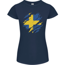 Torn Swedish Flag Sweden Day Football Womens Petite Cut T-Shirt Navy Blue
