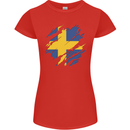 Torn Swedish Flag Sweden Day Football Womens Petite Cut T-Shirt Red