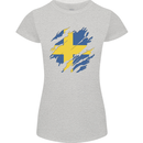 Torn Swedish Flag Sweden Day Football Womens Petite Cut T-Shirt Sports Grey