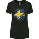 Torn Swedish Flag Sweden Day Football Womens Wider Cut T-Shirt Black