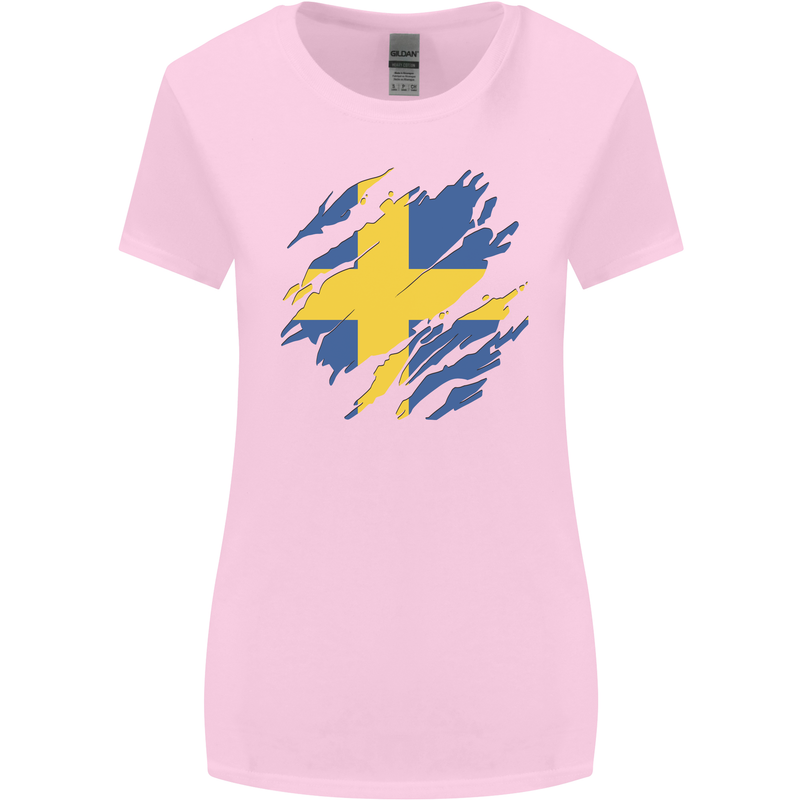 Torn Swedish Flag Sweden Day Football Womens Wider Cut T-Shirt Light Pink