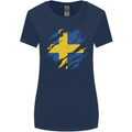 Torn Swedish Flag Sweden Day Football Womens Wider Cut T-Shirt Navy Blue