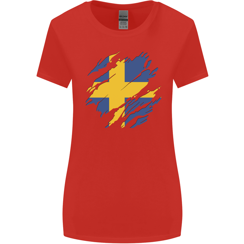 Torn Swedish Flag Sweden Day Football Womens Wider Cut T-Shirt Red