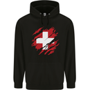 Torn Switzerland Flag Swiss Day Football Childrens Kids Hoodie Black
