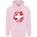 Torn Switzerland Flag Swiss Day Football Childrens Kids Hoodie Light Pink