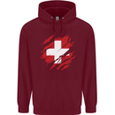 Torn Switzerland Flag Swiss Day Football Childrens Kids Hoodie Maroon