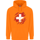 Torn Switzerland Flag Swiss Day Football Childrens Kids Hoodie Orange