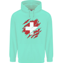 Torn Switzerland Flag Swiss Day Football Childrens Kids Hoodie Peppermint