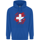 Torn Switzerland Flag Swiss Day Football Childrens Kids Hoodie Royal Blue