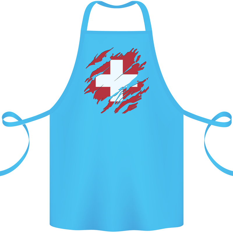 Torn Switzerland Flag Swiss Day Football Cotton Apron 100% Organic Turquoise