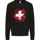 Torn Switzerland Flag Swiss Day Football Kids Sweatshirt Jumper Black