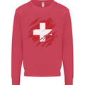 Torn Switzerland Flag Swiss Day Football Kids Sweatshirt Jumper Heliconia