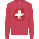 Torn Switzerland Flag Swiss Day Football Kids Sweatshirt Jumper Heliconia
