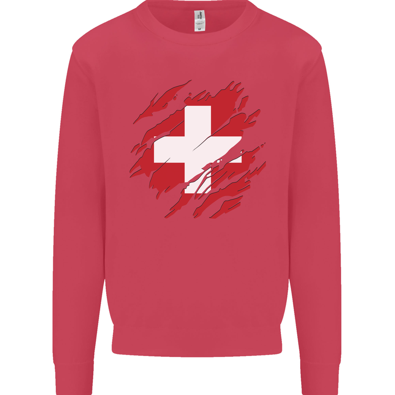 Torn Switzerland Flag Swiss Day Football Kids Sweatshirt Jumper Heliconia