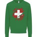 Torn Switzerland Flag Swiss Day Football Kids Sweatshirt Jumper Irish Green