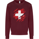 Torn Switzerland Flag Swiss Day Football Kids Sweatshirt Jumper Maroon