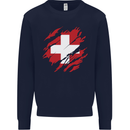 Torn Switzerland Flag Swiss Day Football Kids Sweatshirt Jumper Navy Blue