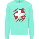 Torn Switzerland Flag Swiss Day Football Kids Sweatshirt Jumper Peppermint