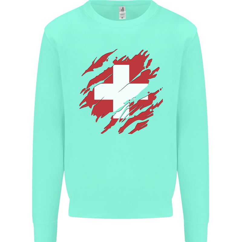 Torn Switzerland Flag Swiss Day Football Kids Sweatshirt Jumper Peppermint