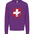 Torn Switzerland Flag Swiss Day Football Kids Sweatshirt Jumper Purple
