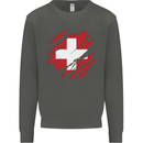 Torn Switzerland Flag Swiss Day Football Kids Sweatshirt Jumper Storm Grey