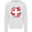 Torn Switzerland Flag Swiss Day Football Kids Sweatshirt Jumper White